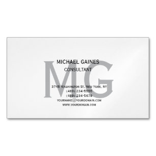 Unique Minimalist Plain Grey Monogram Black White  Magnetic Business Card