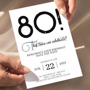 Unique Minimalist Save The Date 80th Birthday  Invitation