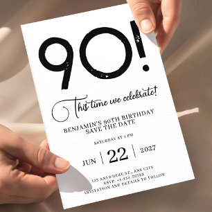 Unique Minimalist Save The Date 90th Birthday Invitation