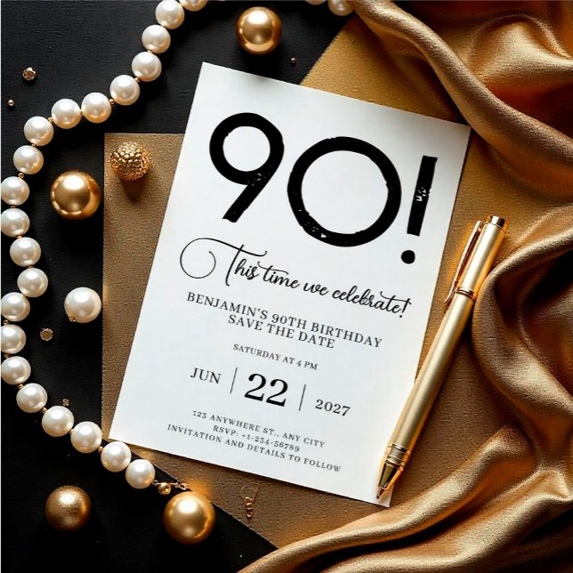 Unique Minimalist Save The Date 90th Birthday Invitation (Digital Save The Date Birthday Template, Electronic Save The Date, Birthday Invitation, Unique )