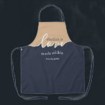 Unique Minimalist Script Challah is Love Apron<br><div class="desc">Unique minimalist script Challah is Love Made Edible. NAVY & TAN Apron. Clean Modern Script design will make your favourite baker smile.Your Homemade Challah is a frame-worthy work of art. Sign your masterpiece with a flourish with this understated classy ALL-OVER PRINT APRON..Coordinates with our matching Rising Challah Dough Cover which...</div>