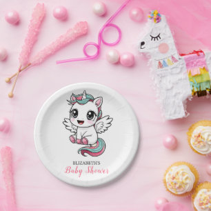 Unique Minimalist Unicorn Baby Shower Paper Plate