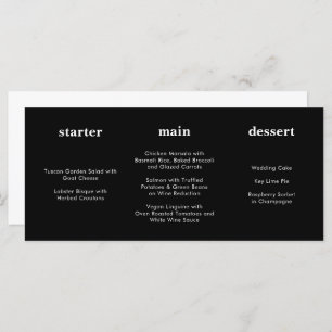 Unique Modern All Black Horizontal Wedding Menu