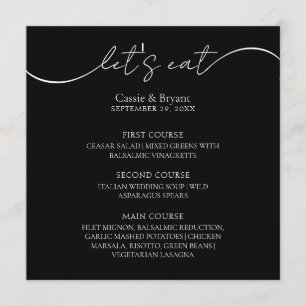 Unique Modern Black and White Script Wedding Menu