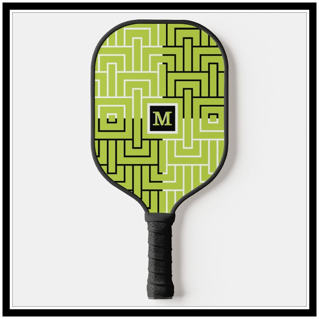 Unique Modern Black Green Pattern Custom Monogram Pickleball Paddle (Creator Uploaded)