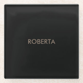 Unique Modern Black Grey Add Own Name Glass Coaster