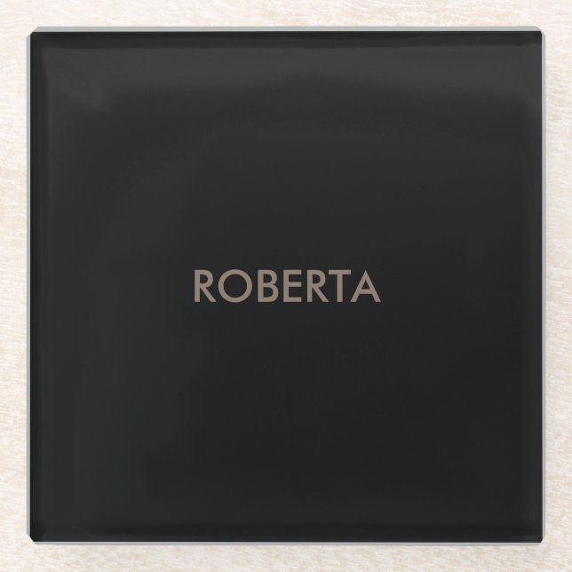 Unique Modern Black Grey Add Own Name Glass Coaster (Front)
