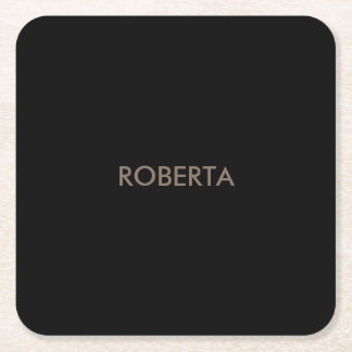Unique Modern Black Grey Add Own Name Square Paper Coaster