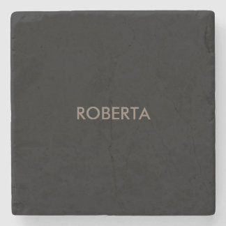 Unique Modern Black Grey Add Own Name Stone Coaster