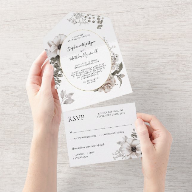 Unique Modern Botanical Floral Wedding All In One Invitation (Tearaway)