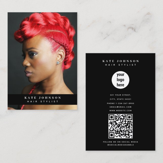 Unique Modern Business Logo Photographer Photo Business Card (Front/Back)