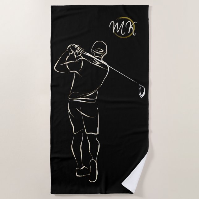  Unique Modern Cool Mens Design Black Add Monogram Beach Towel (Front)