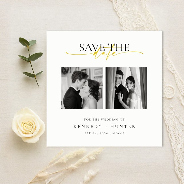 Unique Modern Elegant Gold Script Photo Wedding Save The Date (Creator Uploaded)