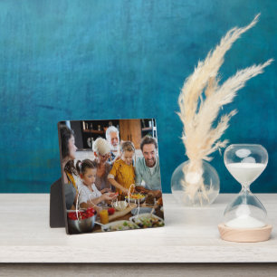 Unique Modern Family Photo Heart Script Typography Plaque