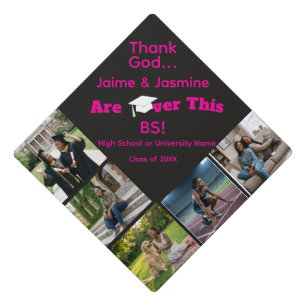 Unique Modern Funny 5 Photo Sibling Graduation Cap Topper