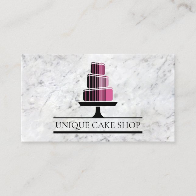 Unique Modern Geometric Tiered Cake Marble Bakery Business Card (Front)