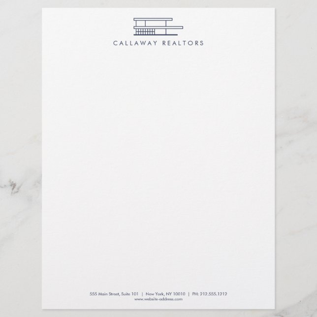 Unique Modern Home Logo Navy/White Real Estate Letterhead (Front)