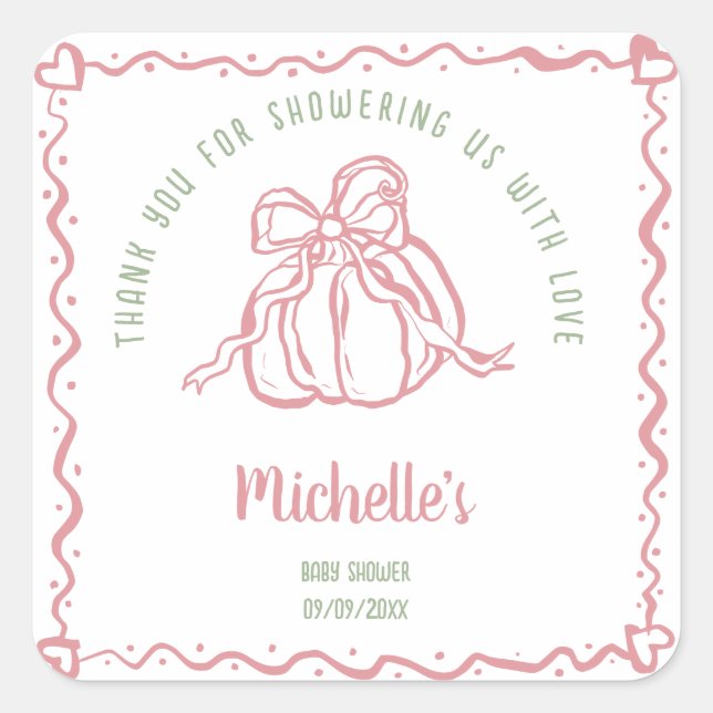 Unique Modern Little Pumpkin Thank You Baby Shower Square Sticker (Front)