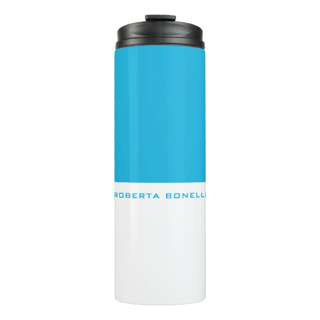Unique Modern Minimalist Blue White Add Name Thermal Tumbler (Front)