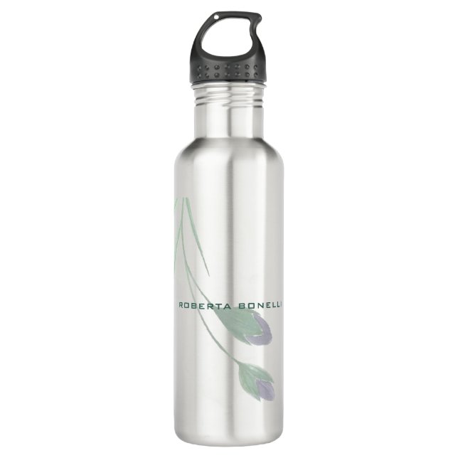 Unique Modern Minimalist Floral Add Name 710 Ml Water Bottle (Front)