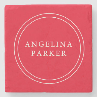 Unique Modern Minimalist Plain Red Your Name Stone Coaster