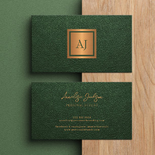 Unique modern monogram professional gold green business card