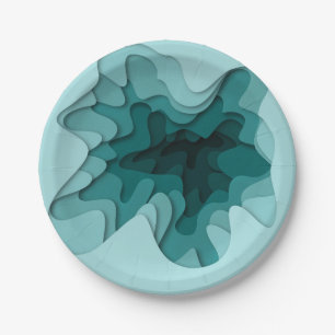 Unique Modern Ombre Turquoise Waves Birthday Party Paper Plate