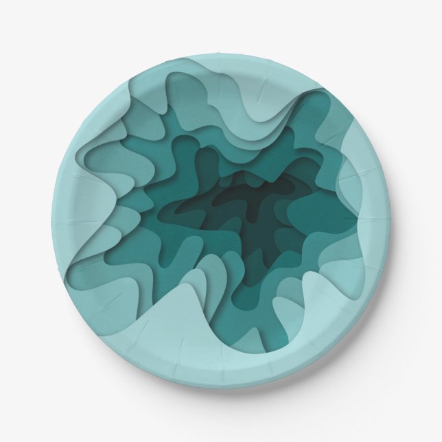 Unique Modern Ombre Turquoise Waves Birthday Party Paper Plate (Front)