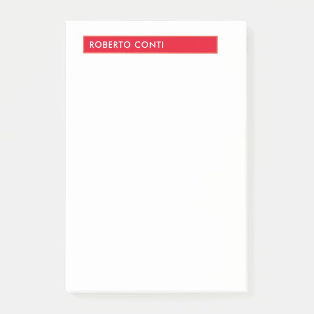 Unique Modern Plain Minimalist Name Red White Post-it Notes (Front)