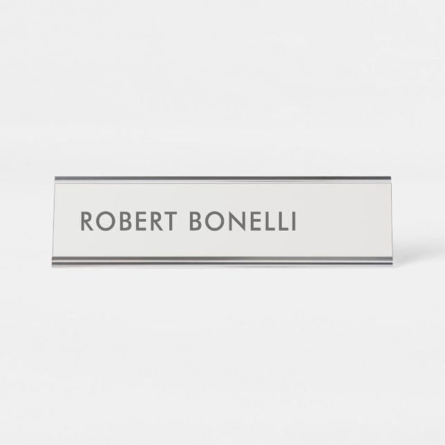 Unique Modern Platinum Grey Minimalist Desk Name Plate (Front)