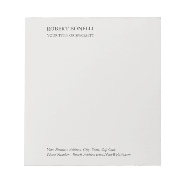 Unique Modern Platinum Grey Stylish Minimalist Notepad (Front)