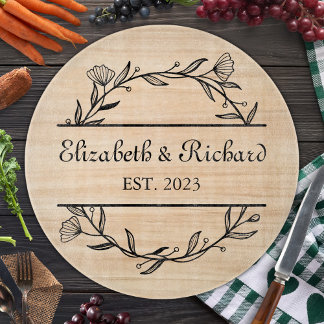 Unique Modern Rustic Couple Wedding Date Pizza Cutting Board