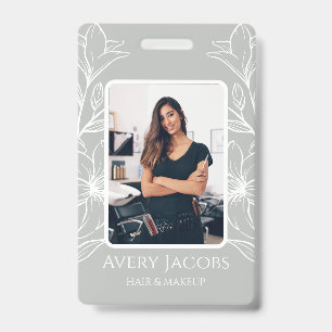 Unique Modern Sage Green Boho Floral  Badge