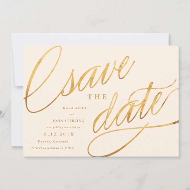 Unique Modern Save the Dates | Champagne & Gold Save The Date (Front)