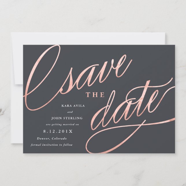 Unique Modern Save the Dates | Rose Gold Save The Date (Front)