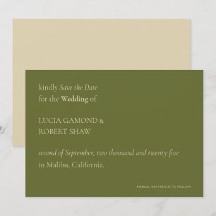 Unique Modern Typography Olive Green Wedding Save The Date
