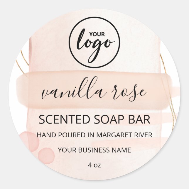 Unique Modern Watercolor Pink Soap Logo Labels (Front)