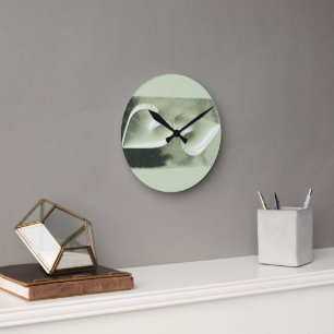 Unique modern watercolor two silver hearts round clock