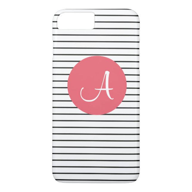 Unique Monogram Black White Pink Striped Case-Mate iPhone Case (Back)