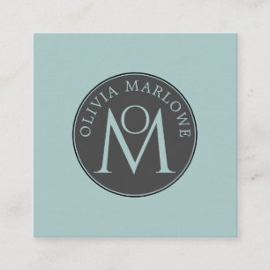 Unique Monogram Blue Square Business Card