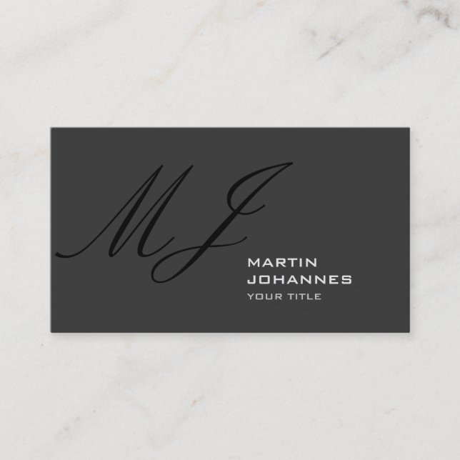 Unique Monogram Grey Plain Business Card (Front)