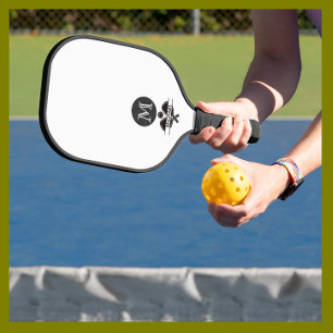 Unique Monogram Name Black White  Pickleball Paddle