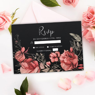 Unique Moody Gothic Floral Black Wedding RSVP Card