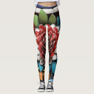 Unique multicolored wooden rose from Taipei temple Leggings