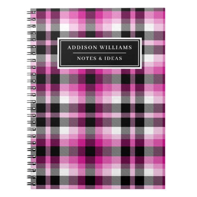 Unique Name Hot Pink Black Plaid Pattern Notebook (Front)