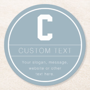 Unique Name & Monogram Template Dusty Blue Round Paper Coaster