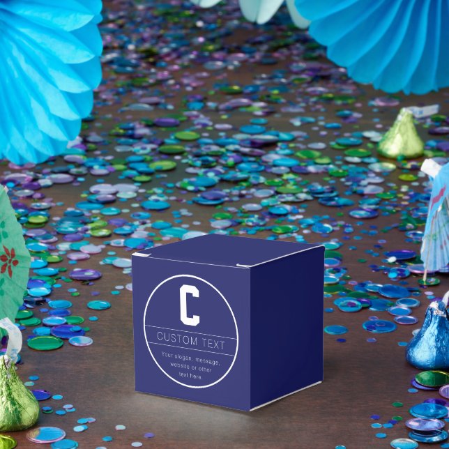 Unique Name & Monogram Template | Navy Blue Favor Box (Party)