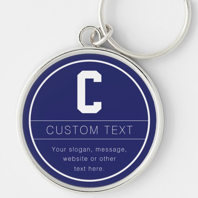Unique Name & Monogram Template | Navy Blue Keychain (Front)