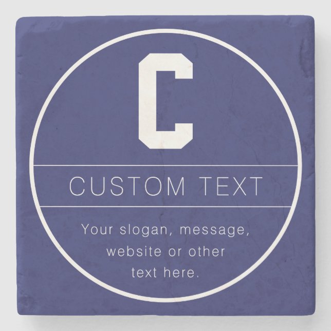 Unique Name & Monogram Template | Navy Blue Stone Coaster (Front)