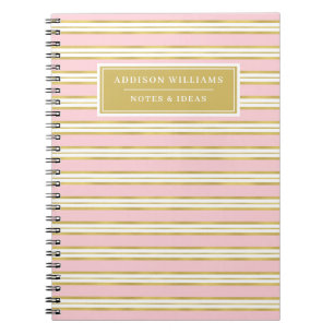 Unique Name Pink Gold Stripe Pattern Customized Notebook